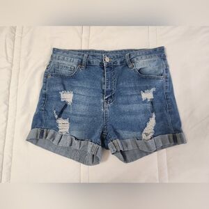Trendy Ripped Blue Jean Shorts
